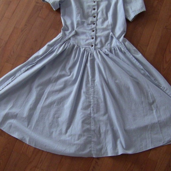 Blue Jean A-Line Tie Flare Polyester Cotton Heart Button Denim Dress Siz 12 Home - Picture 3 of 7